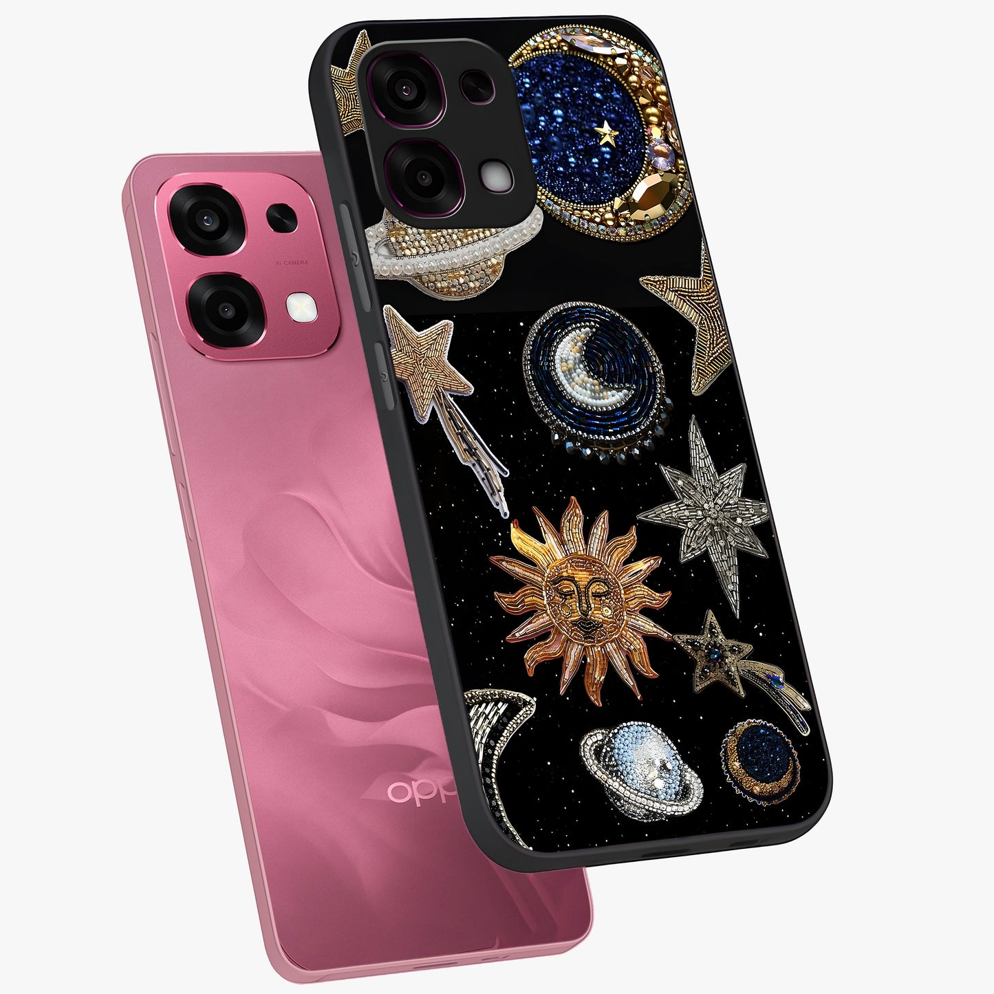 Celestial Gem Constellations Glass Case displayed in angled mockup highlighting gemstone inspired constellation design.