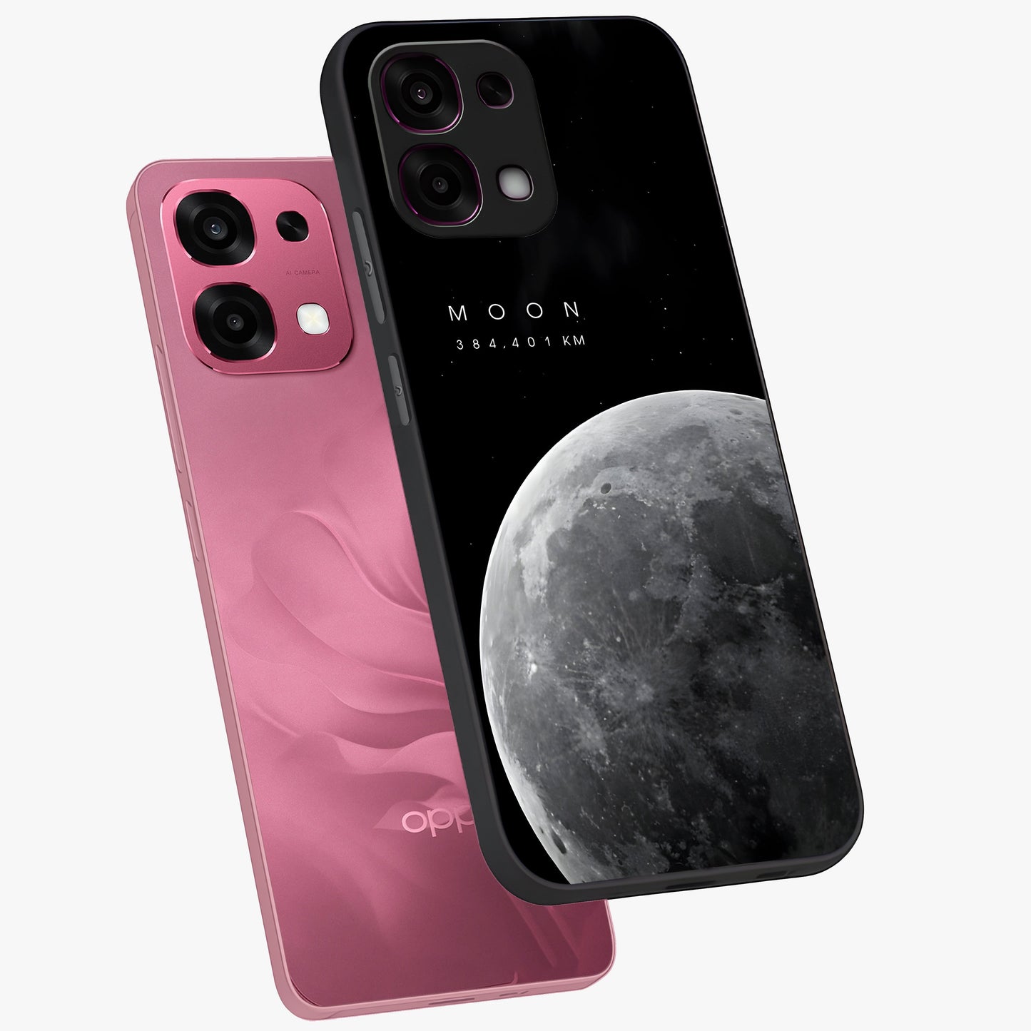 Cosmic Moon Glow Glass Case displayed in angled mockup highlighting celestial moon design with cosmic aesthetic theme.
