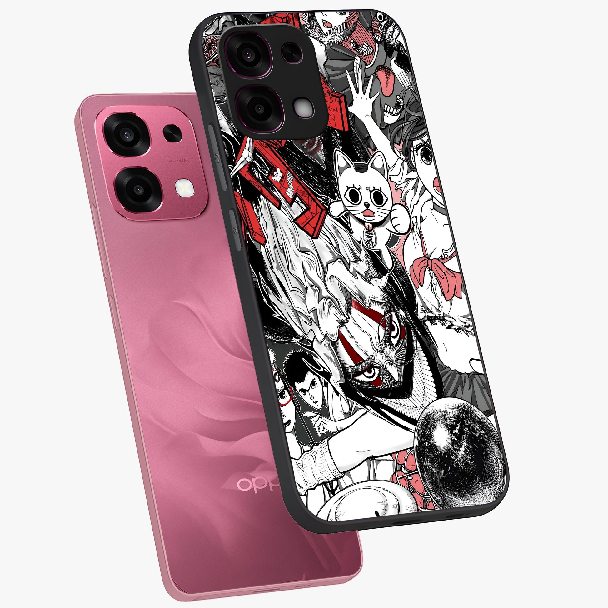Crimson Chaos Panel Glass Case displayed in angled mockup highlighting chaotic panel style design with modern graphic theme.