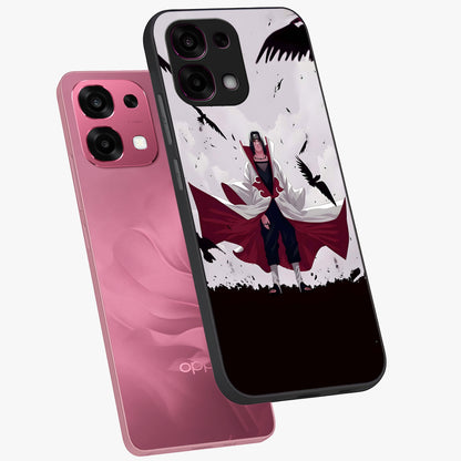 Crimson Crow Ascension Glass Case displayed in angled mockup highlighting powerful crow illustration with dark crimson aesthetic.