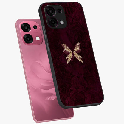 Crimson Fade Butterfly Glass Case displayed in angled mockup highlighting elegant butterfly design with crimson gradient aesthetic.