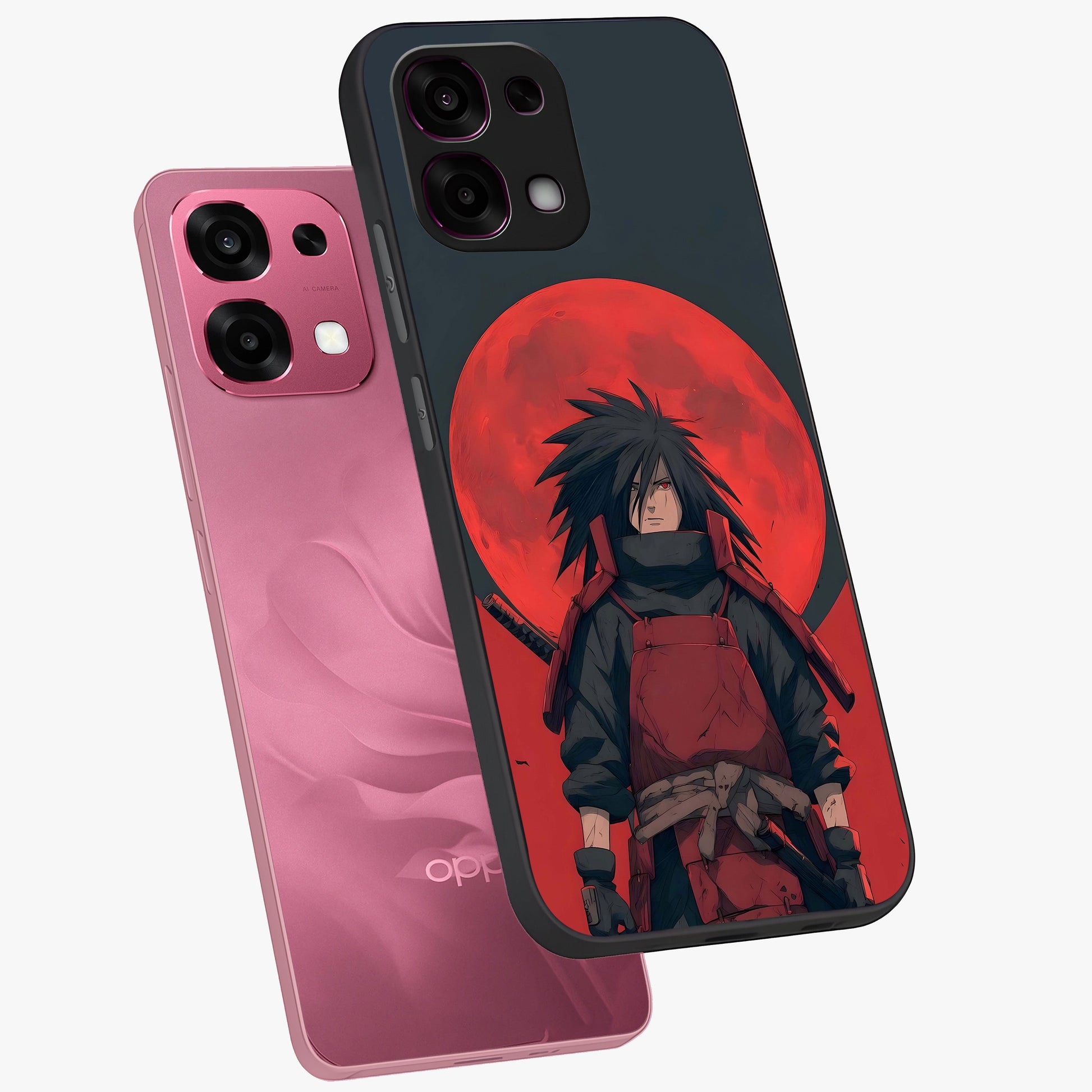 Crimson Moon Warlord Glass Case displayed in angled mockup highlighting dramatic crimson moon design with fantasy aesthetic.