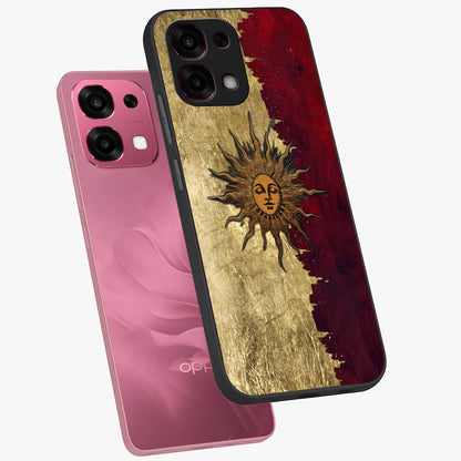 Crimson Sun Majesty Glass Case displayed in angled mockup highlighting majestic crimson sun design with bold aesthetic style.