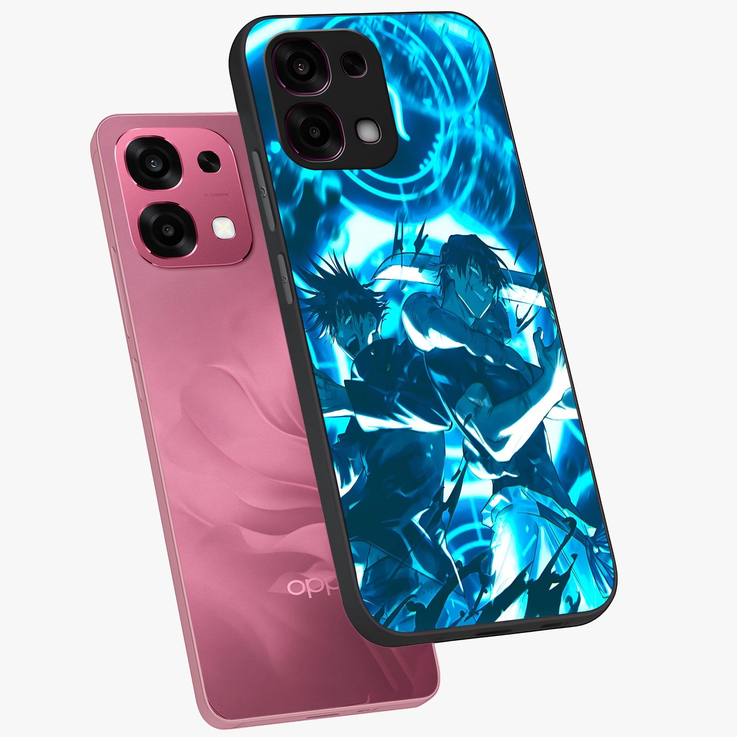 Cursed Energy Clash Glass Case displayed in angled mockup highlighting powerful battle inspired graphic with anime style aesthetic.