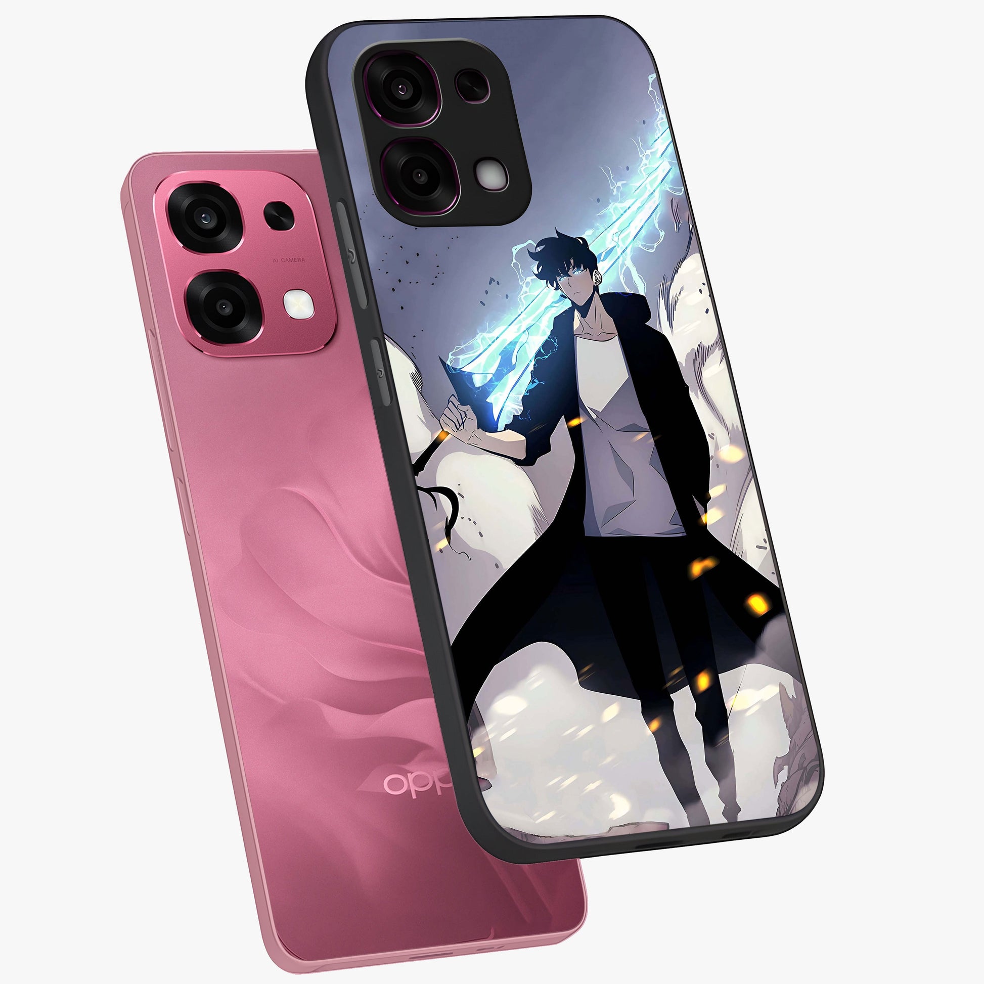 Dark Lightning Anime Warrior Glass Case displayed in angled mockup highlighting powerful lightning themed anime illustration.