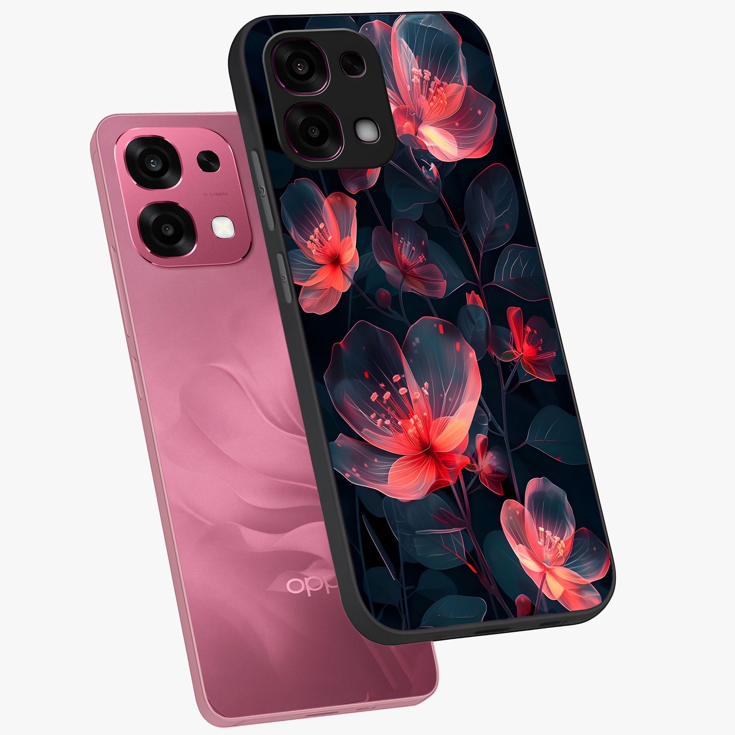 Dark Shade of Flower Glass Case displayed in angled mockup highlighting moody floral illustration with aesthetic dark tones.