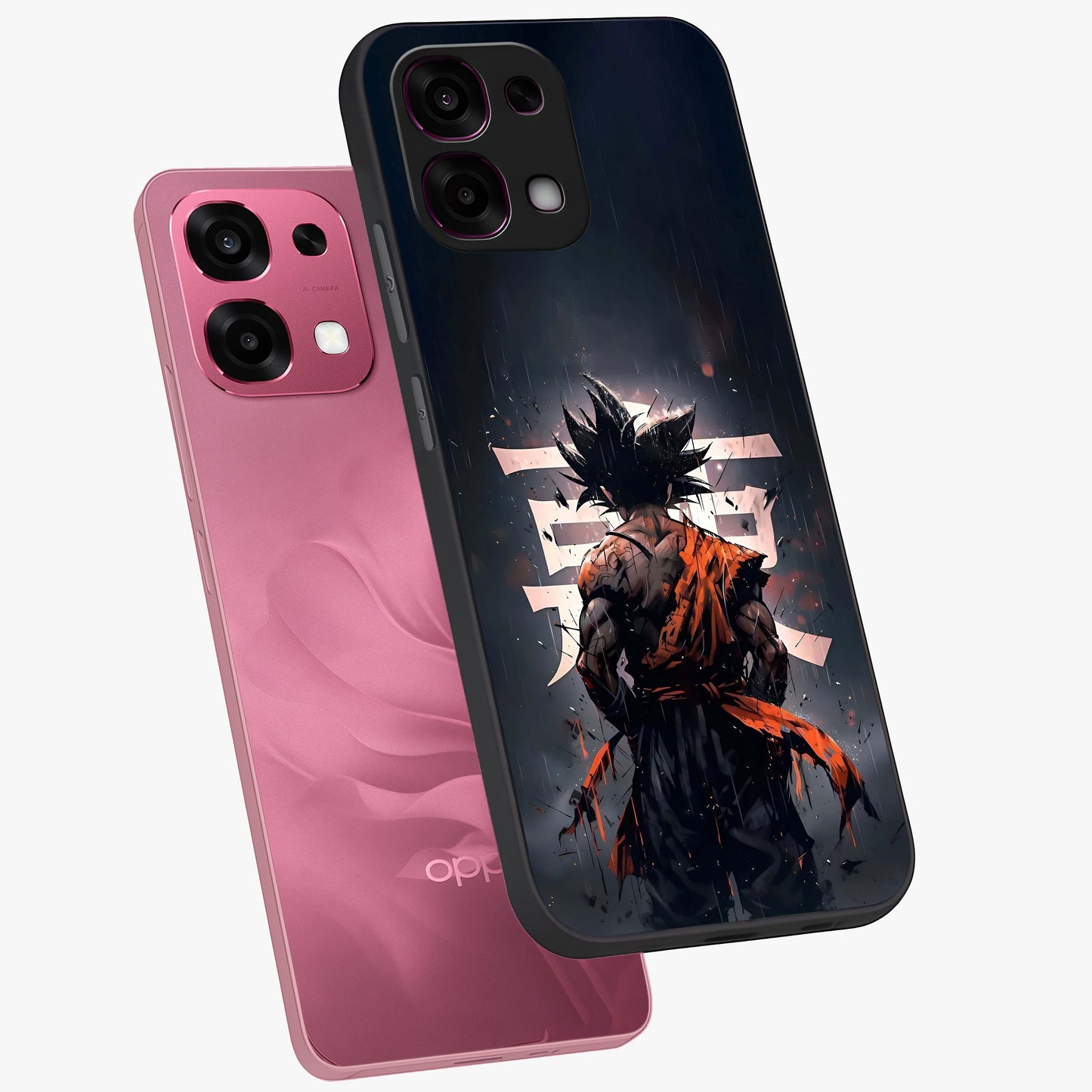 Dark Warrior In Rain Glass Case displayed in angled mockup highlighting dramatic warrior illustration with dark rain aesthetic.