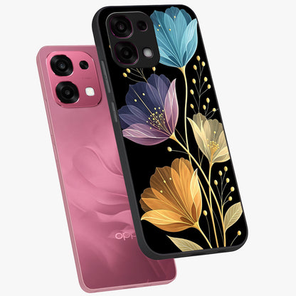 Delicate Multicolor Flowers Glass Case displayed in angled mockup highlighting colorful flower pattern with soft aesthetic style.