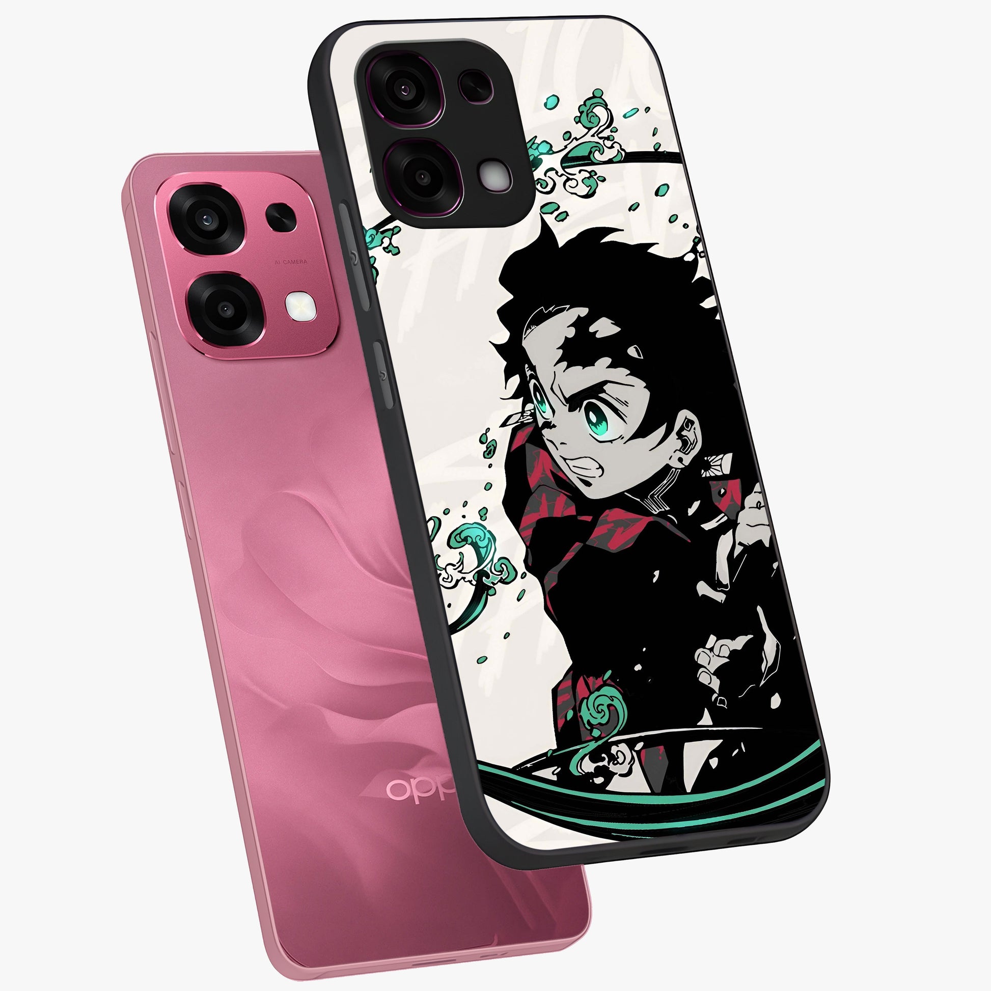 Demon Slayer Glass Case displayed in angled mockup highlighting dramatic anime character design with action aesthetic.