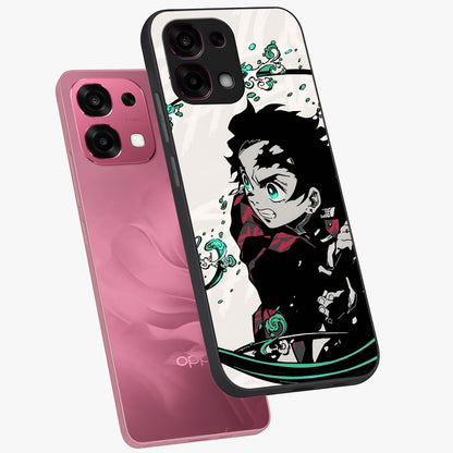 Demon Slayer Glass Case displayed in angled mockup highlighting dramatic anime character design with action aesthetic.