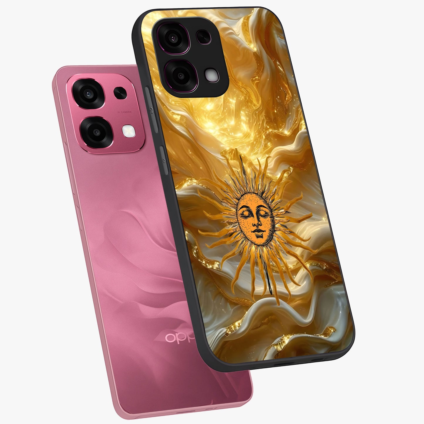Eternal Golden Glow Glass Case displayed in angled mockup highlighting glowing golden aesthetic design with elegant style.