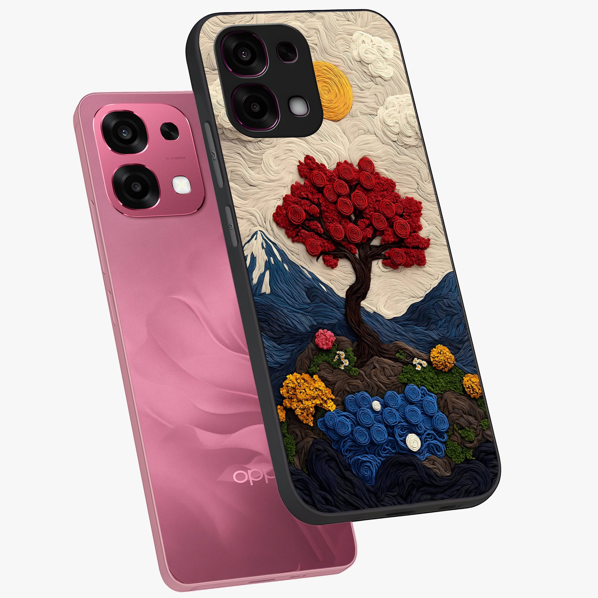 Eternal Nature Tapestry Glass Case displayed in angled mockup highlighting detailed botanical pattern with artistic aesthetic.