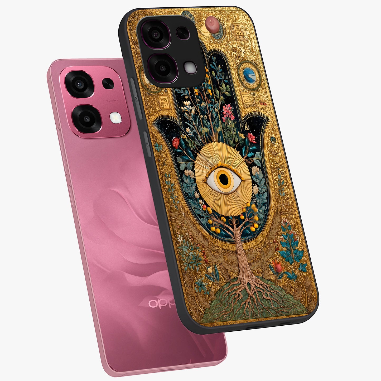Ethereal Evil Eye Glass Case displayed in angled mockup highlighting protective evil eye symbol with spiritual aesthetic design.