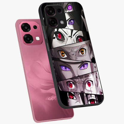 Eyes of Destiny Glass Case displayed in angled mockup highlighting bold eye illustration with mystical aesthetic style.