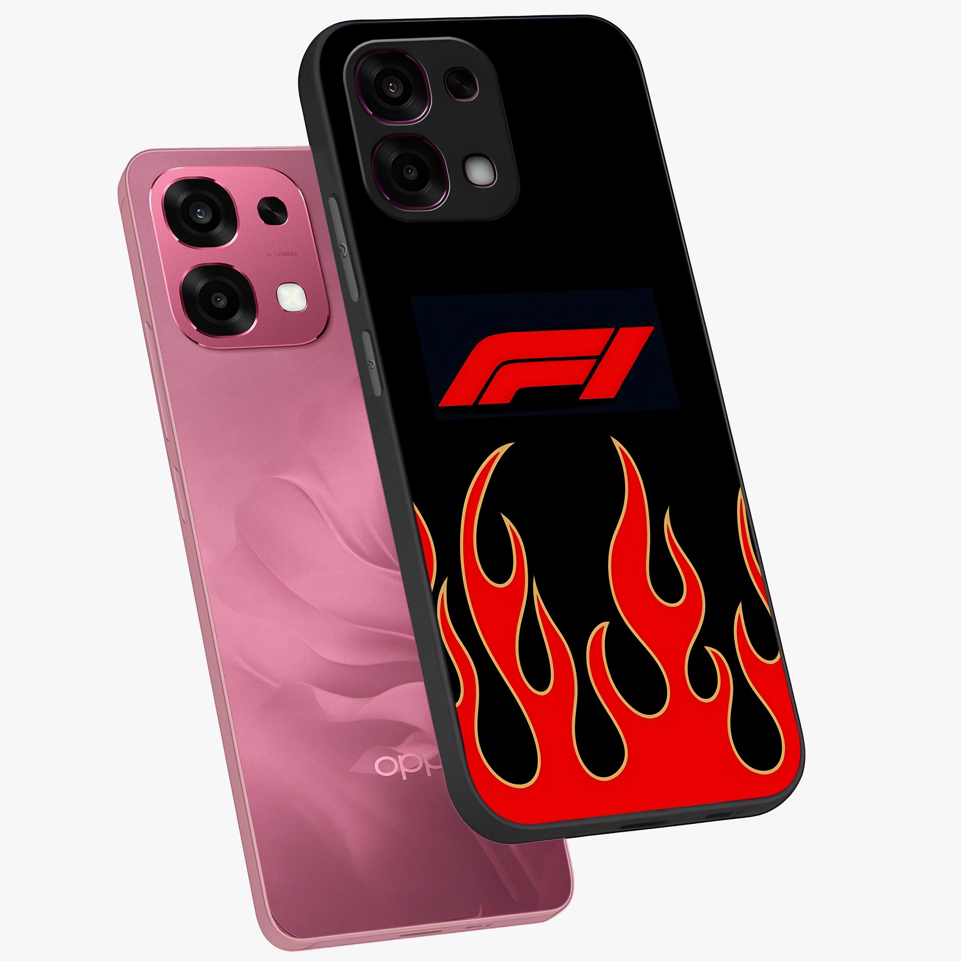Fire F11 Glass Case displayed in angled mockup highlighting bold fire inspired graphic with energetic aesthetic style.
