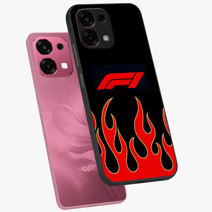 Fire F11 Glass Case displayed in angled mockup highlighting bold fire inspired graphic with energetic aesthetic style.