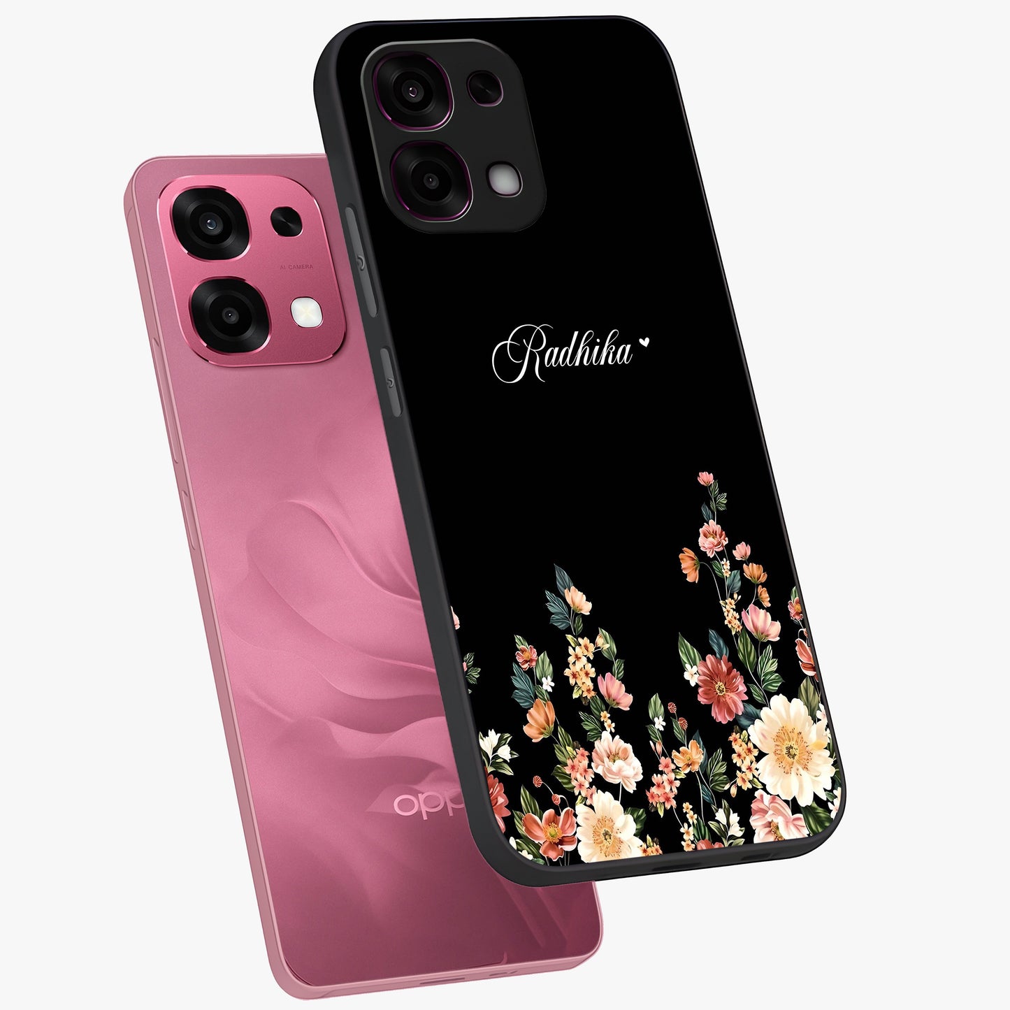Floral Design With a Custom Personalized Name Glass Case displayed in angled mockup highlighting elegant floral pattern with custom name feature.