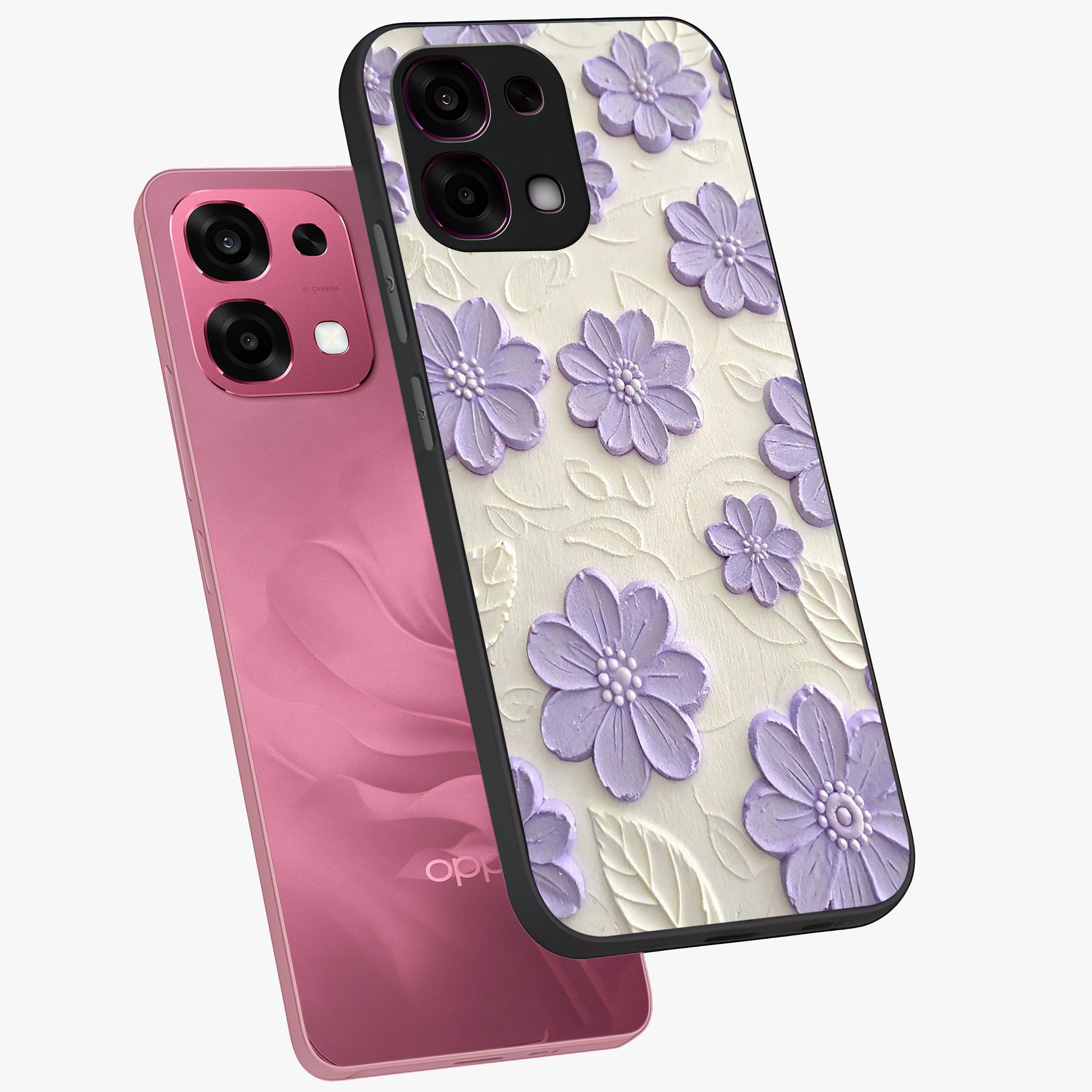 Floral Wall Art With Purple Flowers Glass Case displayed in angled mockup highlighting vibrant purple floral illustration with artistic aesthetic.