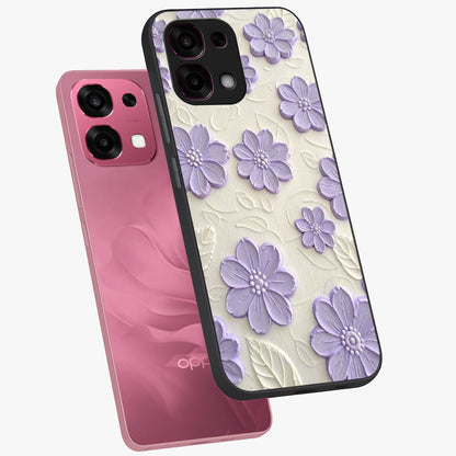 Floral Wall Art With Purple Flowers Glass Case displayed in angled mockup highlighting vibrant purple floral illustration with artistic aesthetic.