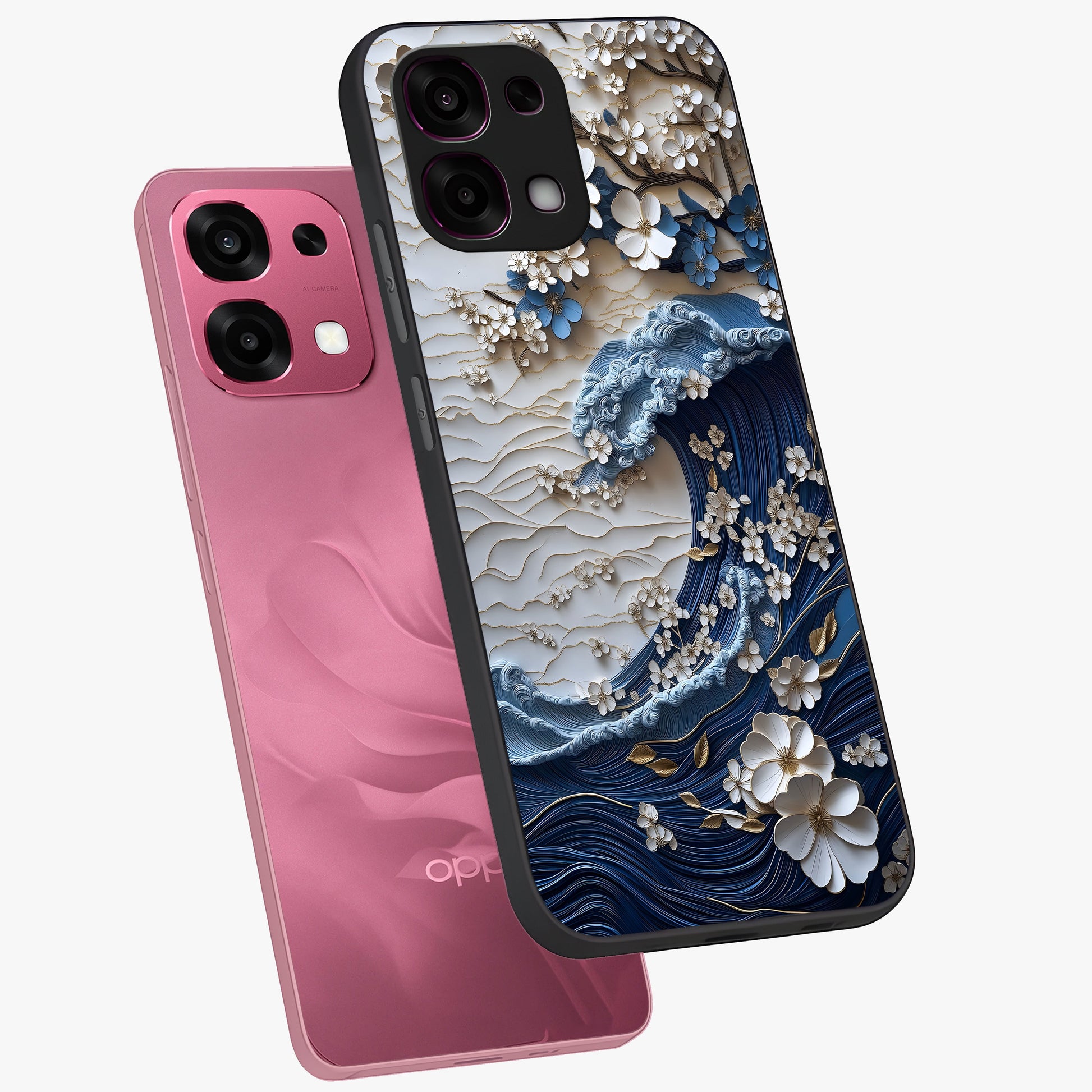 Floral Wave Origami Glass Case displayed in angled mockup highlighting geometric origami flower design with modern aesthetic style.