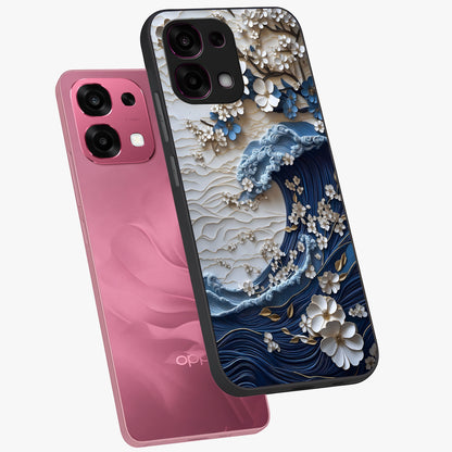 Floral Wave Origami Glass Case displayed in angled mockup highlighting geometric origami flower design with modern aesthetic style.