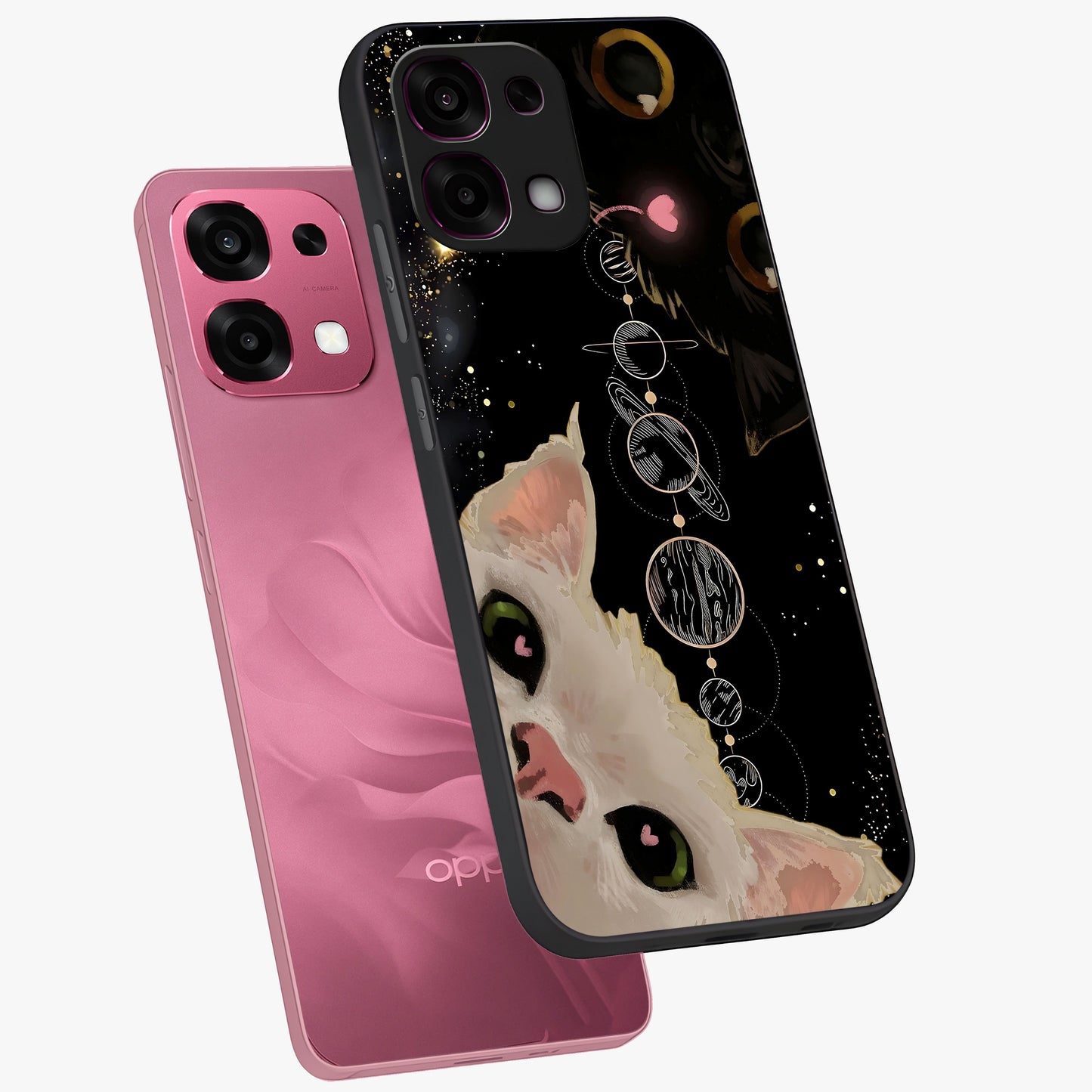Galactic Cat Glass Case displayed in angled mockup highlighting celestial feline illustration with galaxy aesthetic style.