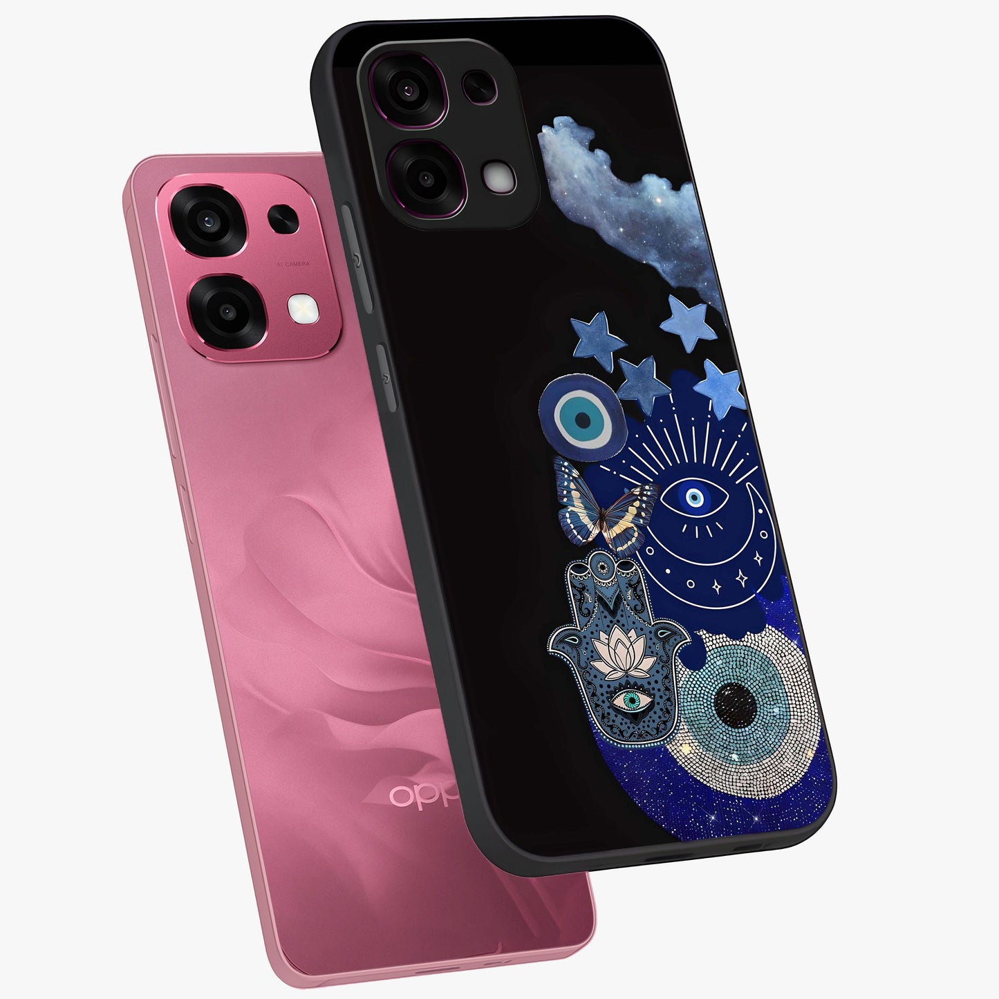 Galactic Charm Cluster Glass Case displayed in angled mockup highlighting luminous galaxy inspired design with dreamy aesthetic.
