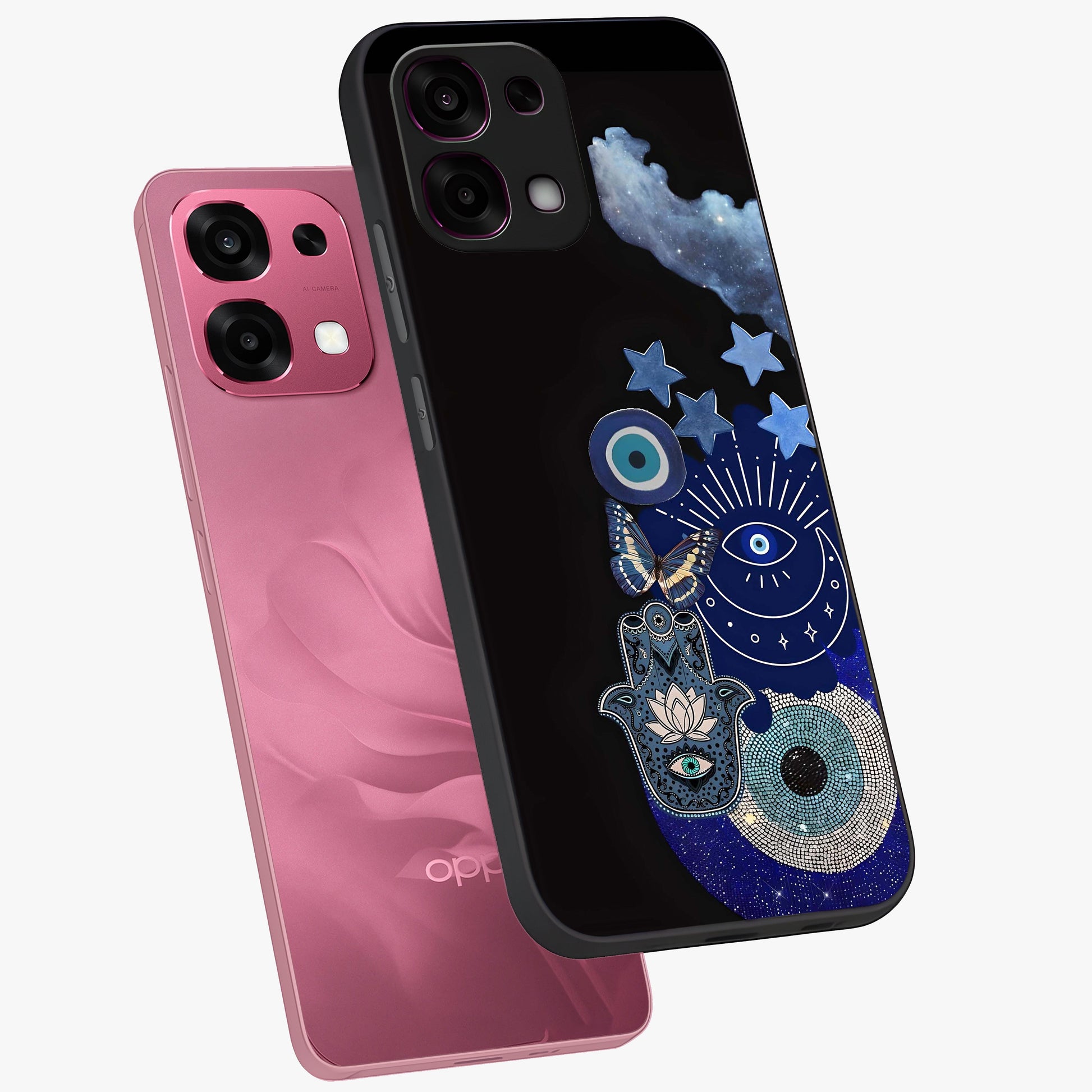 Galactic Charm Cluster Glass Case displayed in angled mockup highlighting luminous galaxy inspired design with dreamy aesthetic.