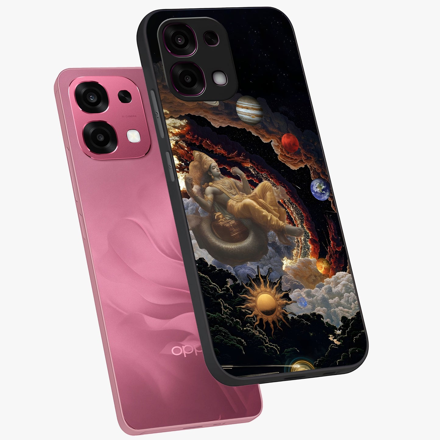 Galactic Divine God Glass Case displayed in angled mockup highlighting powerful celestial deity illustration with galactic aesthetic.
