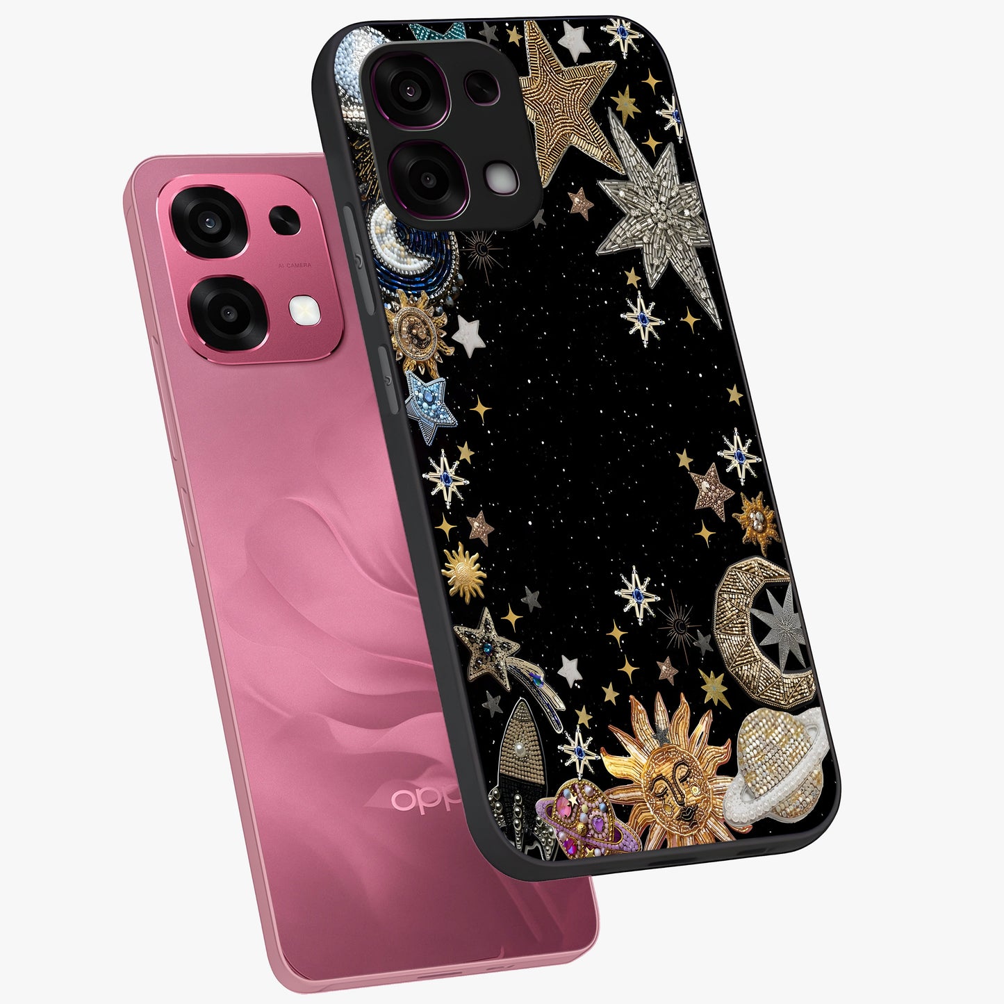 Galactic Jewel Stars Glass Case displayed in angled mockup highlighting shining celestial star design with cosmic aesthetic style.