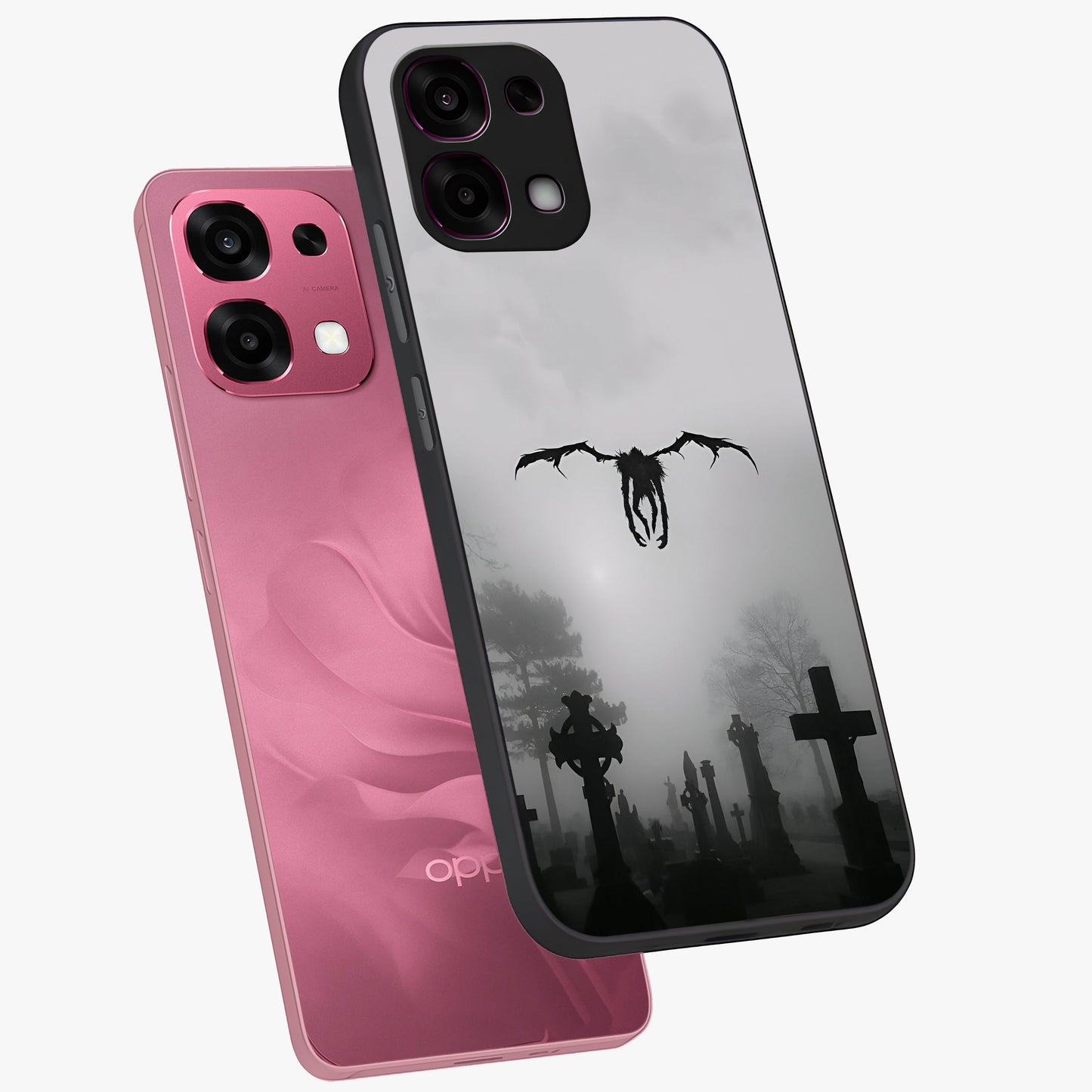 Graveyard Shadow Descent Glass Case displayed in angled mockup highlighting eerie shadow illustration with gothic aesthetic.