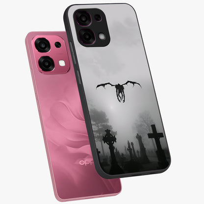 Graveyard Shadow Descent Glass Case displayed in angled mockup highlighting eerie shadow illustration with gothic aesthetic.