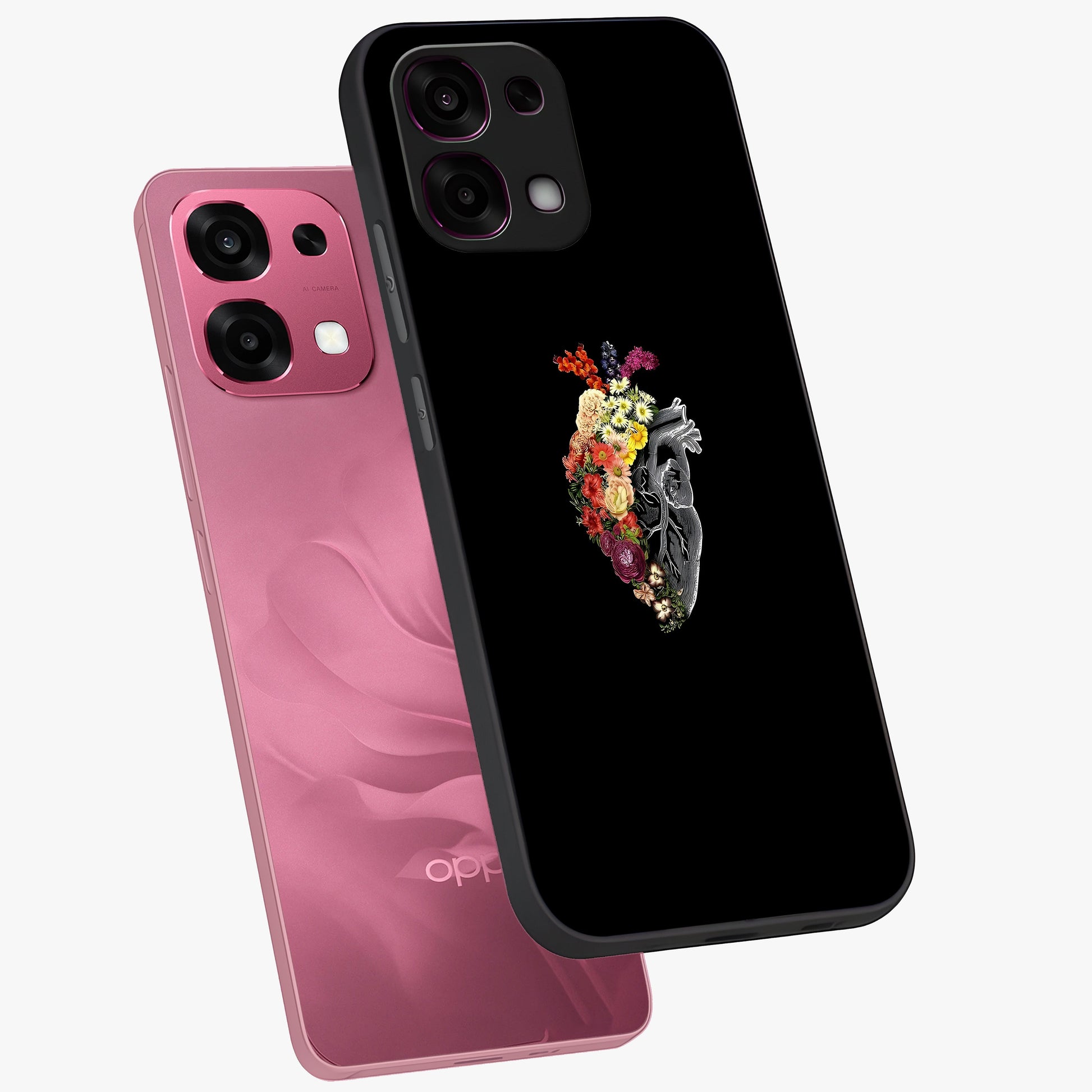 Heart With Flowers Glass Case displayed in angled mockup highlighting romantic flower design with soft aesthetic style.