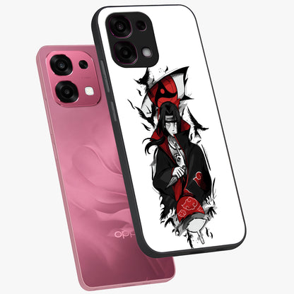 Itachi Limited Edition Naruto Anime Glass Case displayed in angled mockup highlighting dramatic anime illustration with bold action aesthetic.