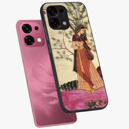Lady With Veena Art Glass Case displayed in angled mockup highlighting graceful musical illustration with cultural artistic aesthetic.