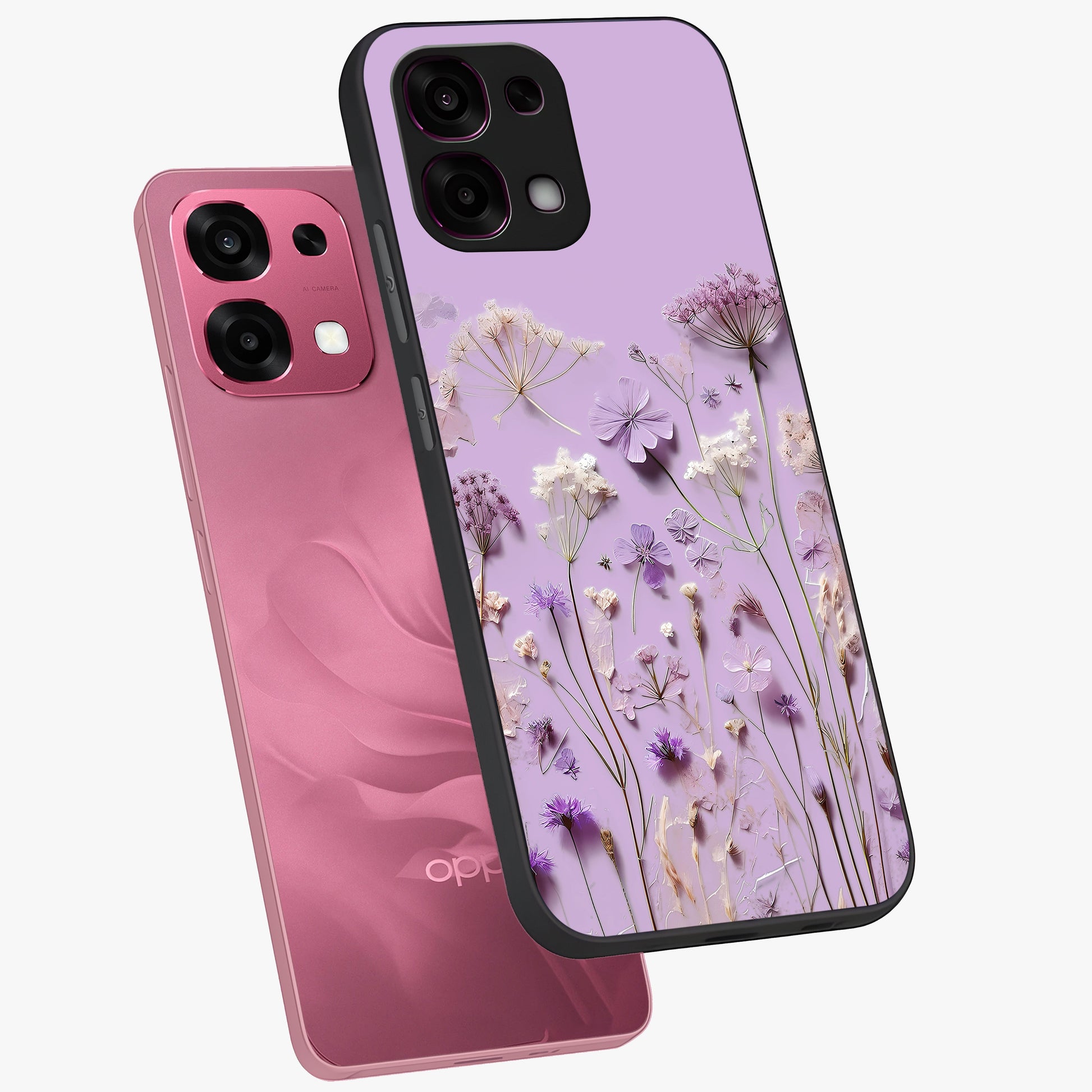 Lavender Blossom Dream Glass Case displayed in angled mockup highlighting dreamy lavender flower design with calming aesthetic style.