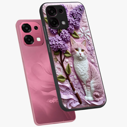 Lavender Cat Whimsy Glass Case displayed in angled mockup highlighting playful feline illustration with pastel lavender aesthetic.