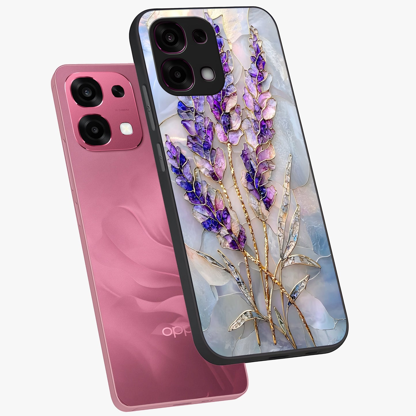 Lavender Dream Glow Glass Case displayed in angled mockup highlighting dreamy purple glow design with soft artistic style.