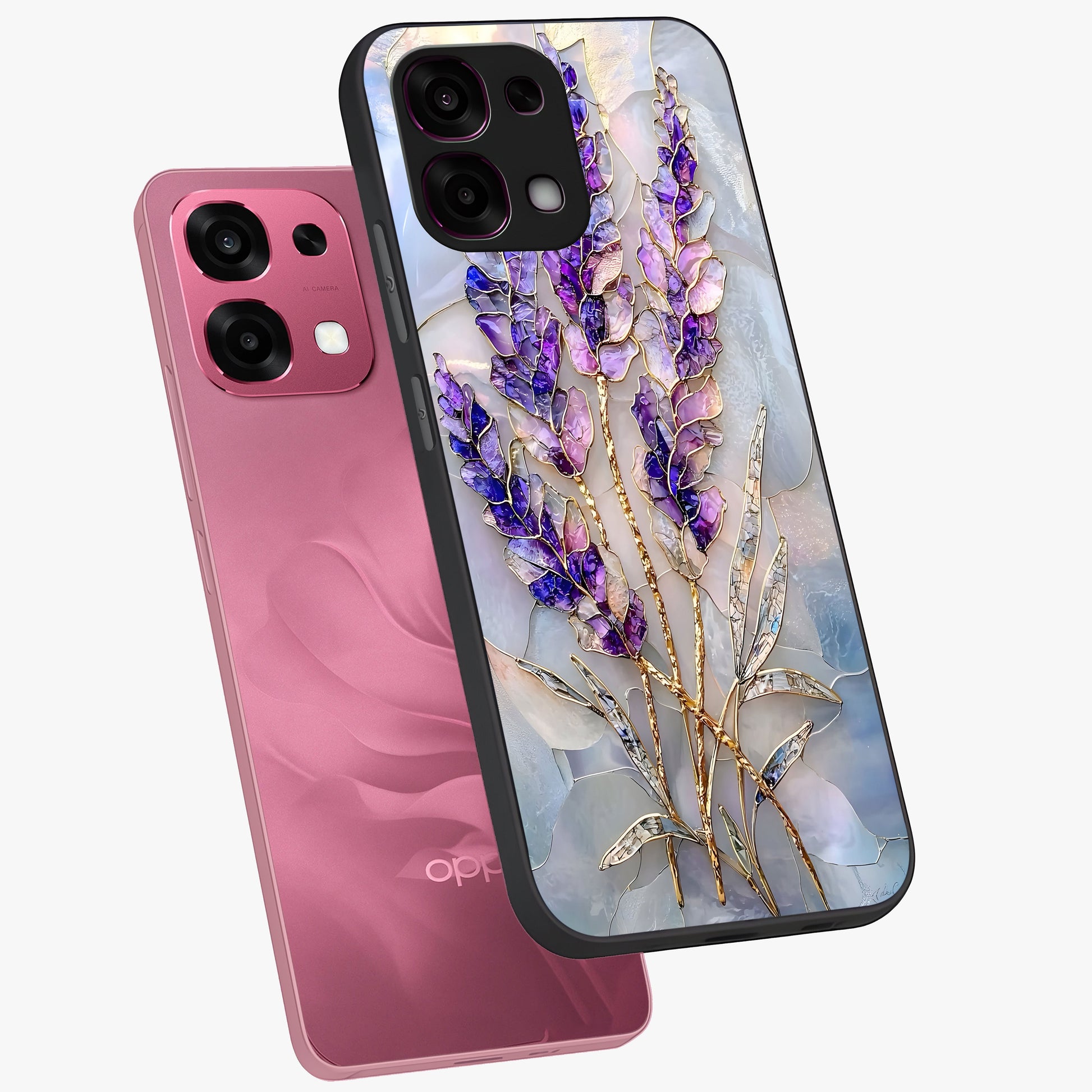 Lavender Dream Glow Glass Case displayed in angled mockup highlighting dreamy purple glow design with soft artistic style.