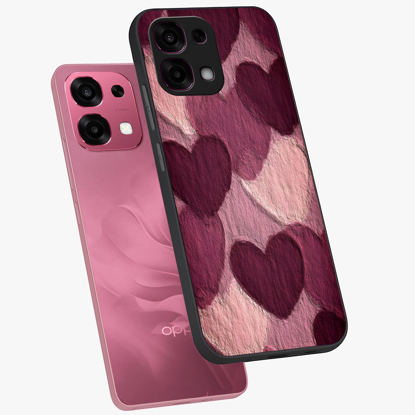 Layered Paper Hearts Glass Case displayed in angled mockup highlighting creative paper craft heart design with romantic aesthetic.
