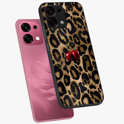 Leopard Wild Cherry Glass Case displayed in angled mockup highlighting bold animal print design with playful cherry aesthetic.