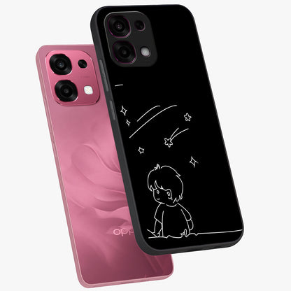 Line Art Boy With Shooting Stars Glass Case displayed in angled mockup highlighting elegant line art design with dreamy star aesthetic.