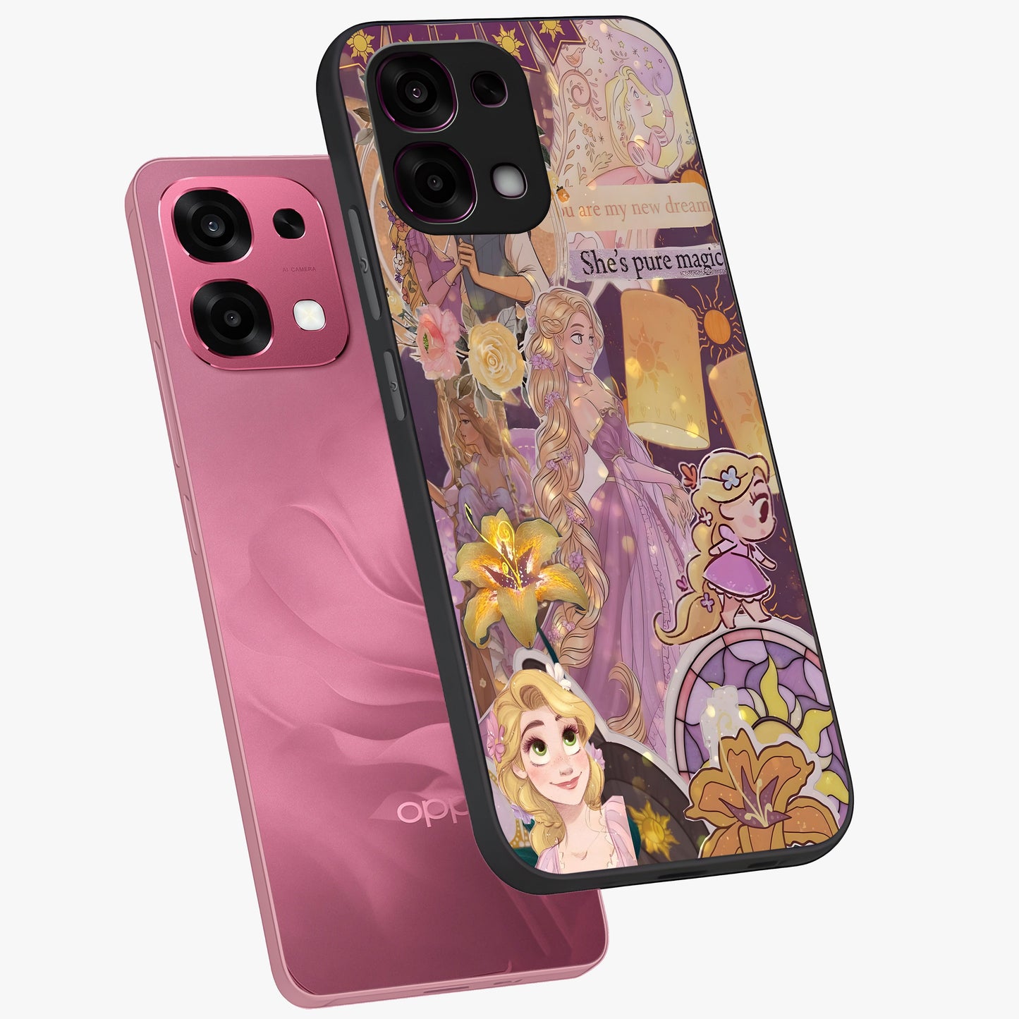 Magical Tangled Dream Glass Case displayed in angled mockup highlighting whimsical fantasy design with magical aesthetic.