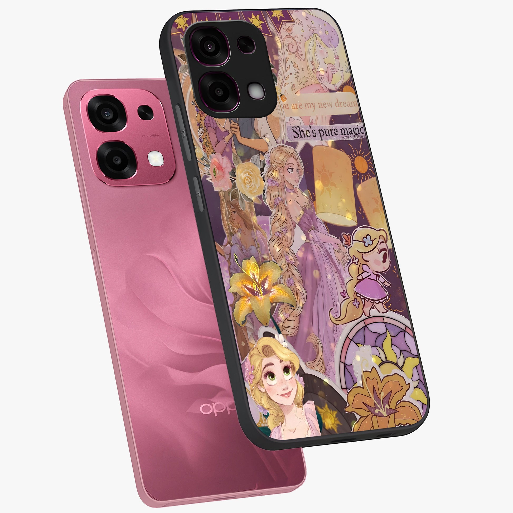 Magical Tangled Dream Glass Case displayed in angled mockup highlighting whimsical fantasy design with magical aesthetic.