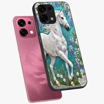 Majestic Floral Stallion Glass Case displayed in angled mockup highlighting majestic stallion illustration with elegant floral aesthetic.
