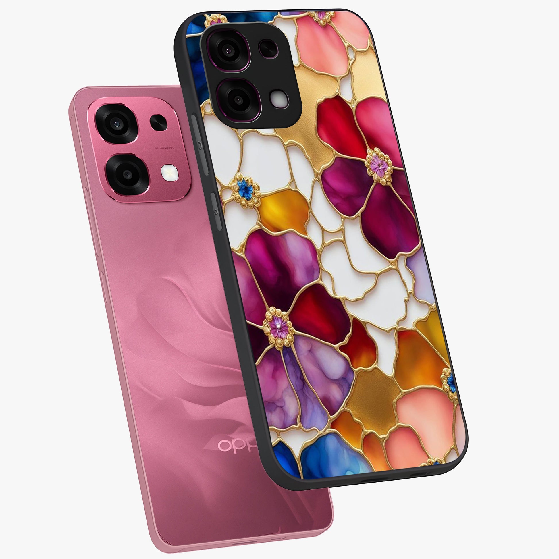 Marble Flower Pattern Glass Case displayed in angled mockup highlighting elegant marble floral design with modern aesthetic.