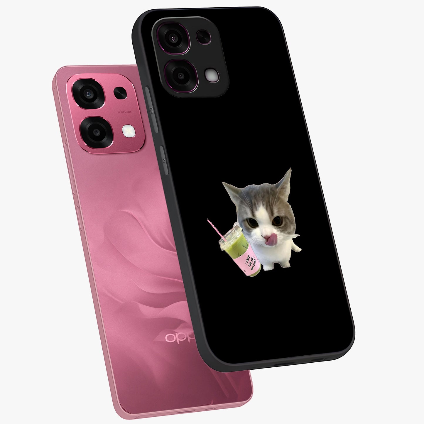 Matcha Cat Style Glass Case displayed in angled mockup highlighting playful feline design with pastel matcha aesthetic.