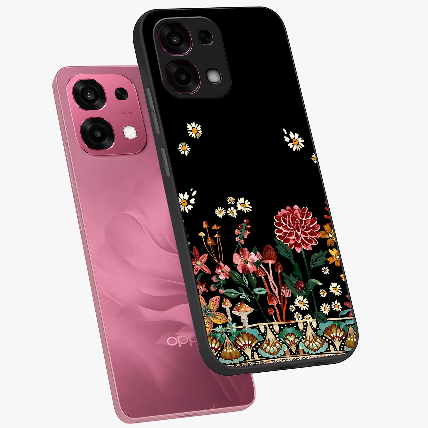 Midnight Bloom Pattern Glass Case displayed in angled mockup highlighting elegant flower design with midnight aesthetic style.