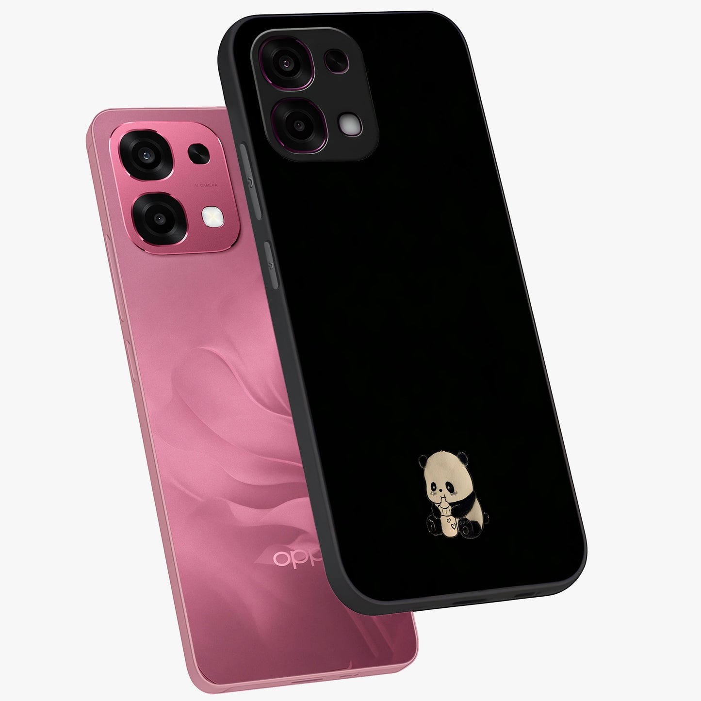 Midnight Panda Love Glass Case displayed in angled mockup highlighting adorable panda illustration with midnight aesthetic.
