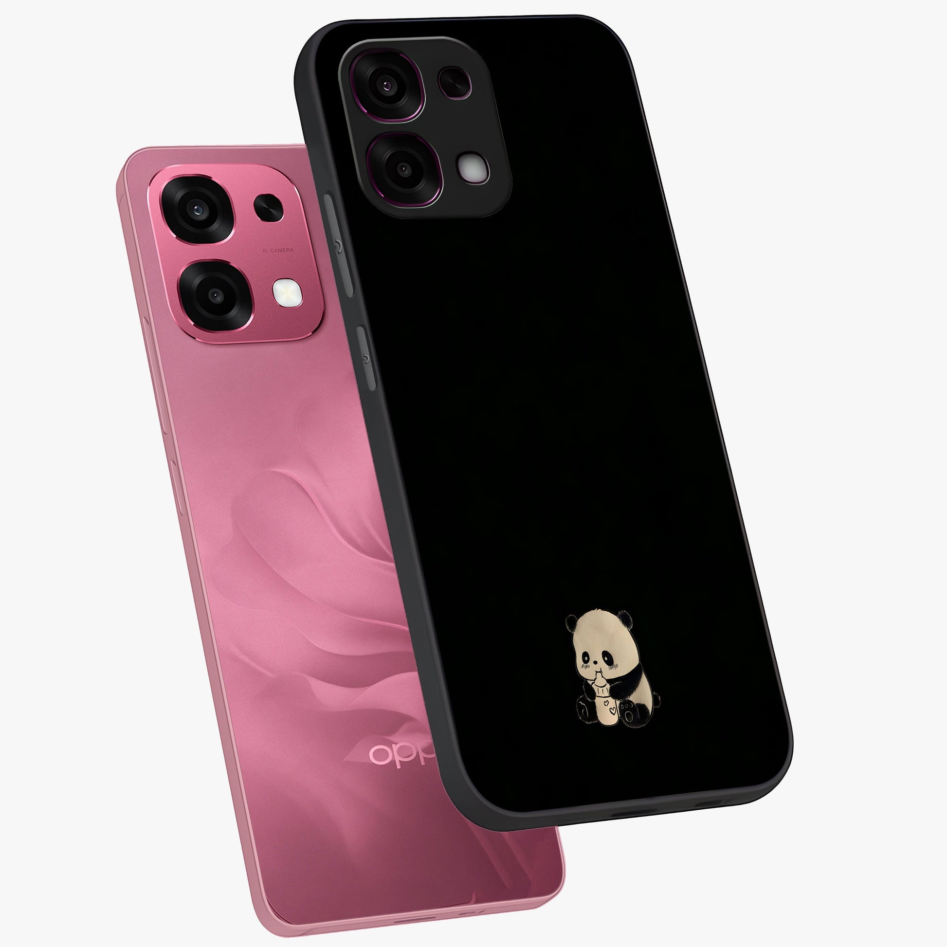Midnight Panda Love Glass Case displayed in angled mockup highlighting adorable panda illustration with midnight aesthetic.